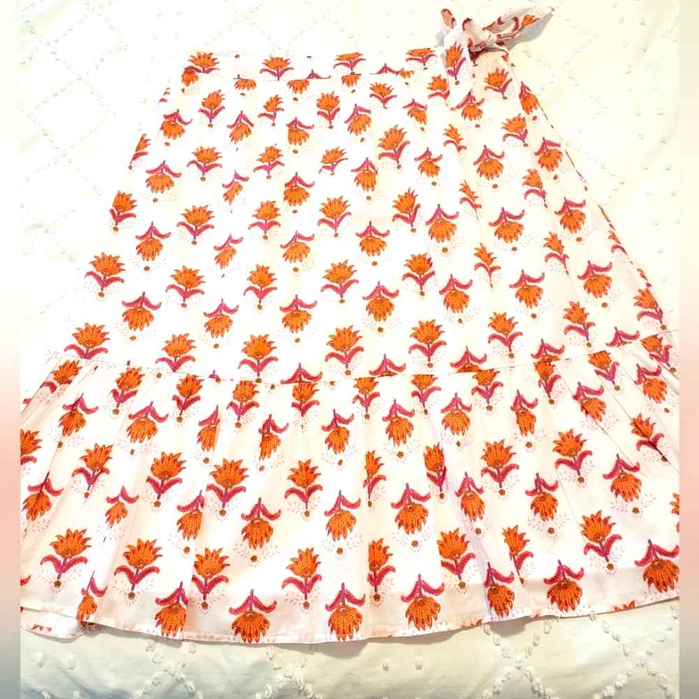 J. Crew Orange and White Midi Skirt Casual Resort Wear NWOT